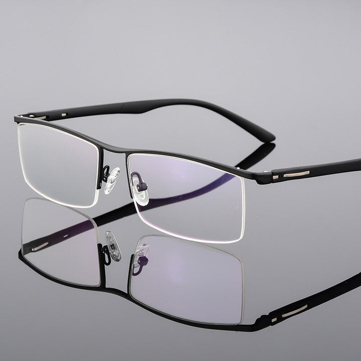 Reven Jate Unisex Semi Rim Square Tr 90 Alloy Eyeglasses P8831 Semi Rim Reven Jate black