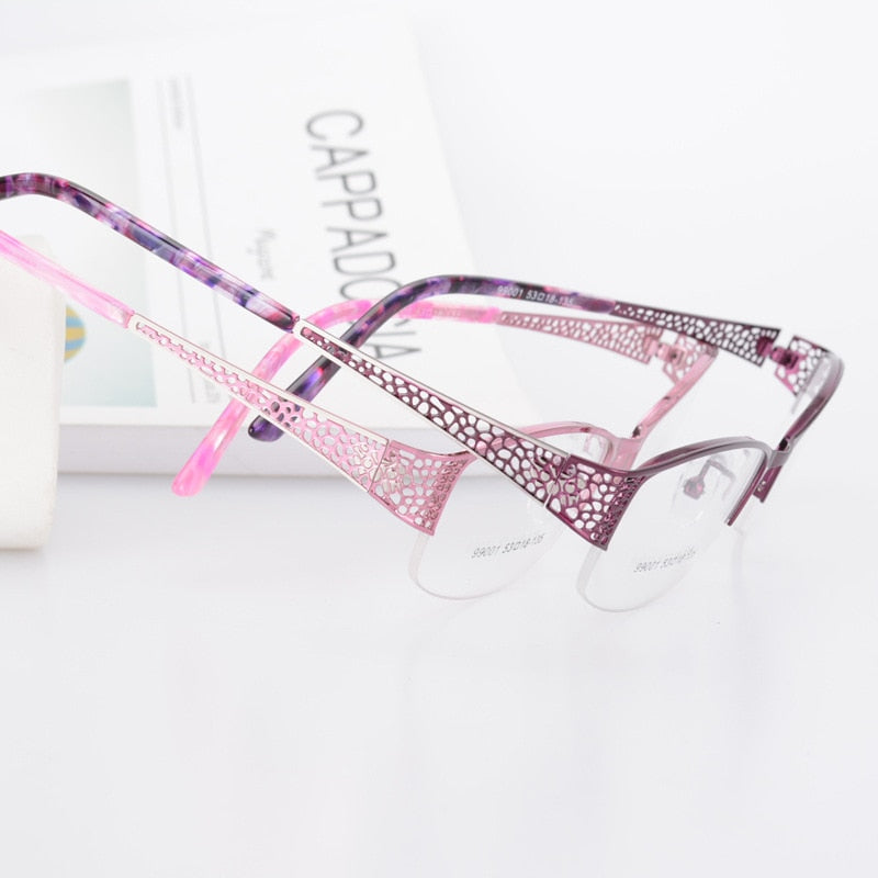 Women's Semi Rim Alloy Frame Eyeglasses 99001 Semi Rim Bclear