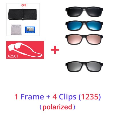 Ralferty Men's Full Rim Square Tr 90 Eyeglasses Clip On Sunglasses With Clip Ons Ralferty 1 Frame 4 Clip 1235 Full black frame