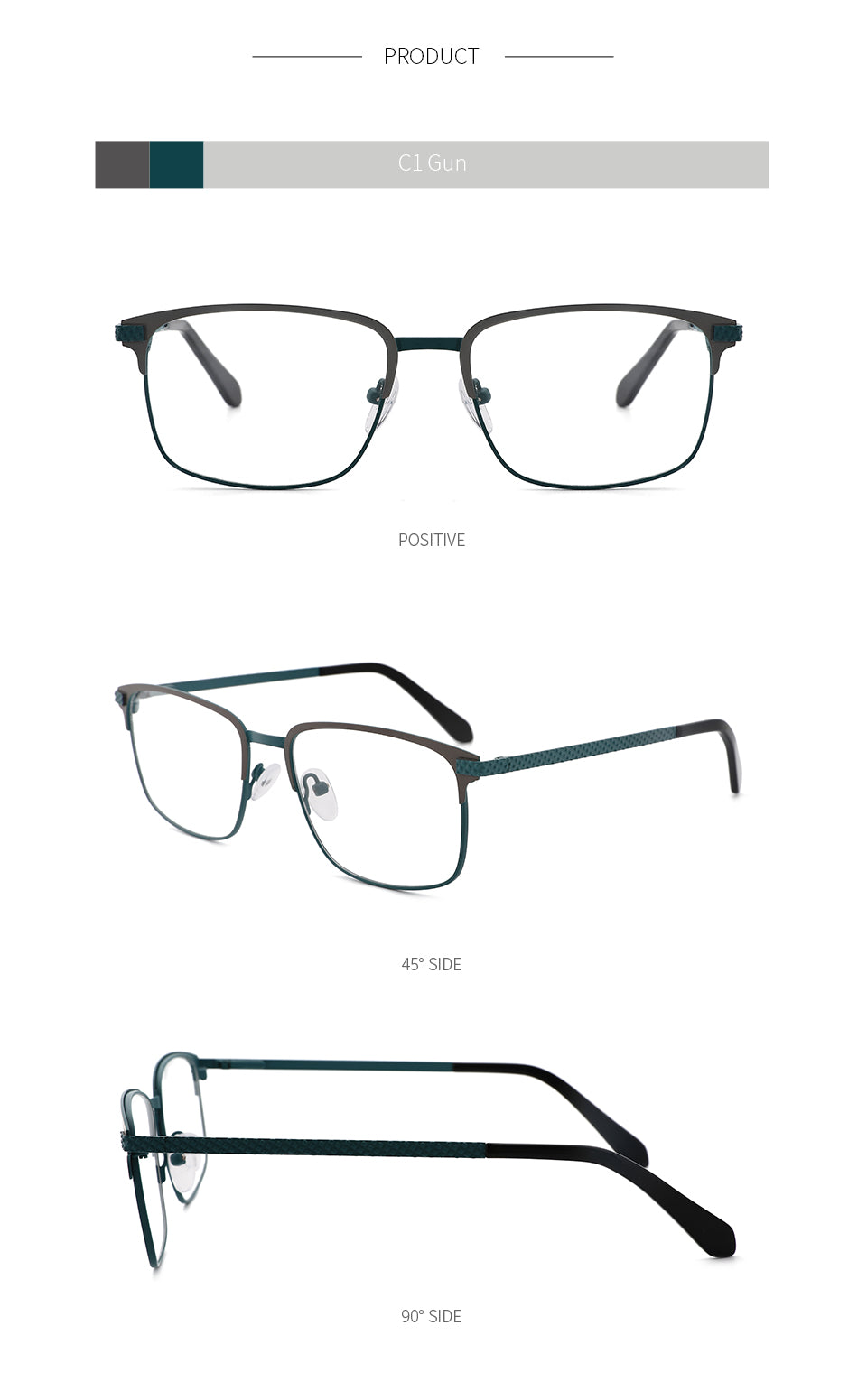 Kansept Men's Full Rim Square Stainless Steel Alloy Frame Eyeglasses Tm004 Full Rim Kansept