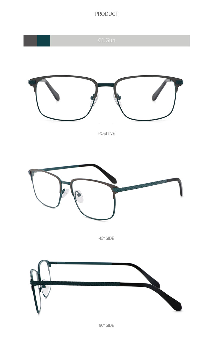 Kansept Men's Full Rim Square Stainless Steel Alloy Frame Eyeglasses Tm004 Full Rim Kansept