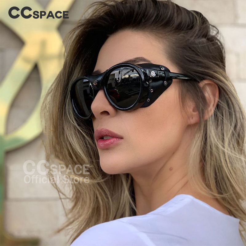 CCspace Unisex Full Rim Oval Round Resin Frame Steampunk Sunglasses 46311 Sunglasses CCspace Sunglasses