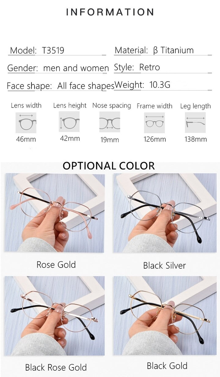 Yimaruili Unisex Full Rim Titanium Polygon Frame Eyeglasses T3519 Full Rim Yimaruili Eyeglasses