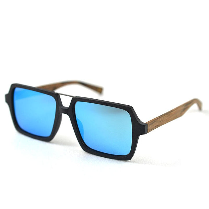 Hdcrafter Men's Full Rim Double Bridge Square Frame Polarized Wood Sunglasses Pd90161 Sunglasses HdCrafter Sunglasses