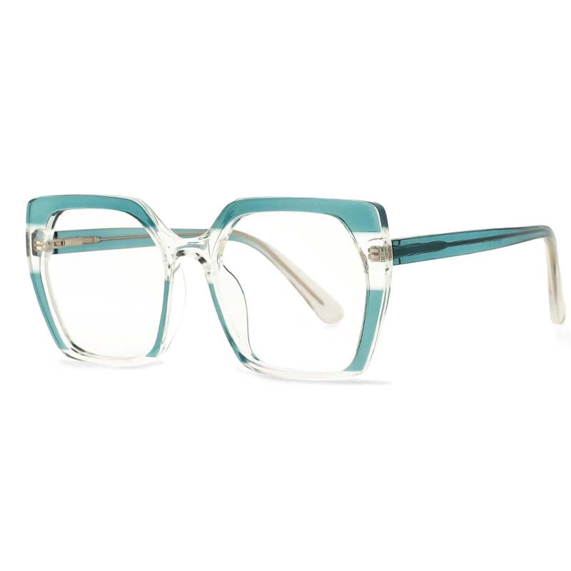 CCspace Unisex Full Rim Oversized Polygon Square Tr 90 Titanium Frame Eyeglasses 53590 Full Rim CCspace green