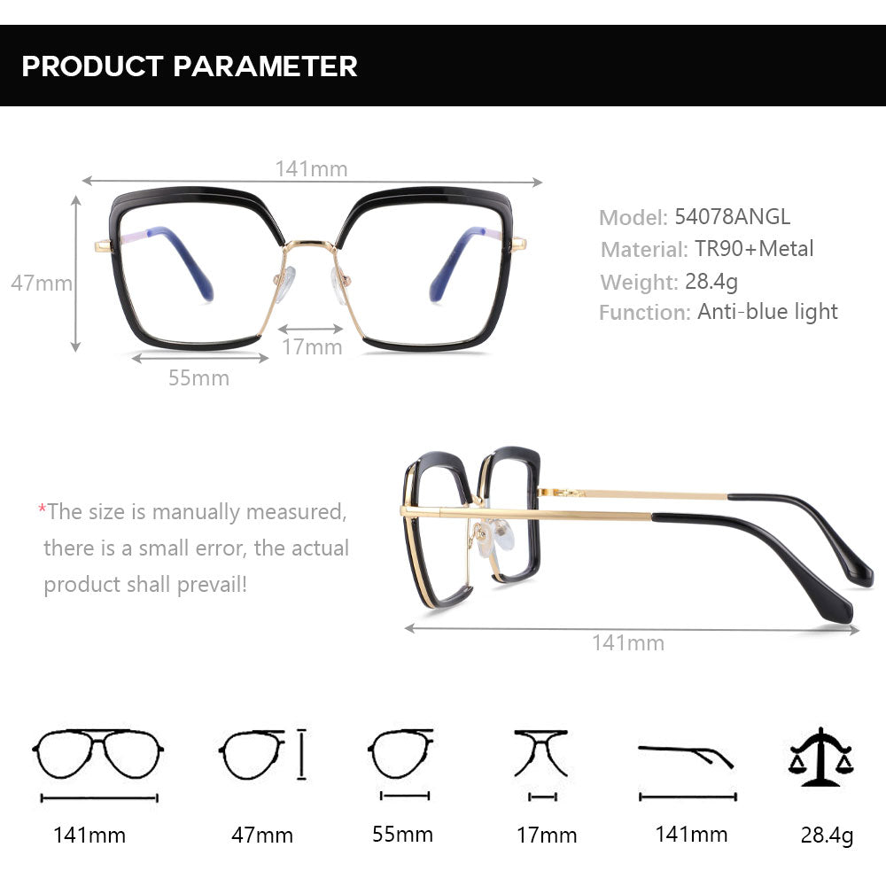 CCspace Unisex Semi Rim Square Tr 90 Titanium Frame Eyeglasses 54078 Semi Rim CCspace