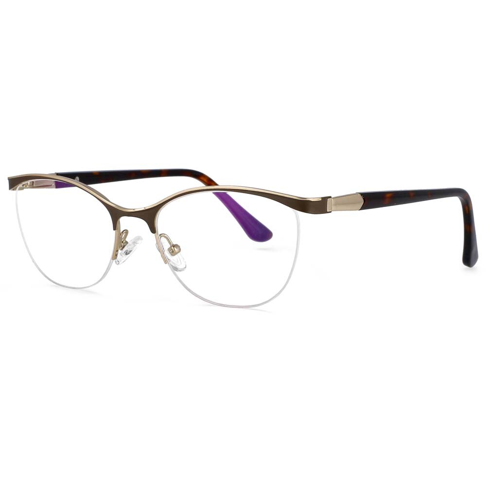 CCspace Women's Semi Rim Brow Line Cat Eye Alloy Acetate Frame Eyeglasses 53988 Semi Rim CCspace Brown