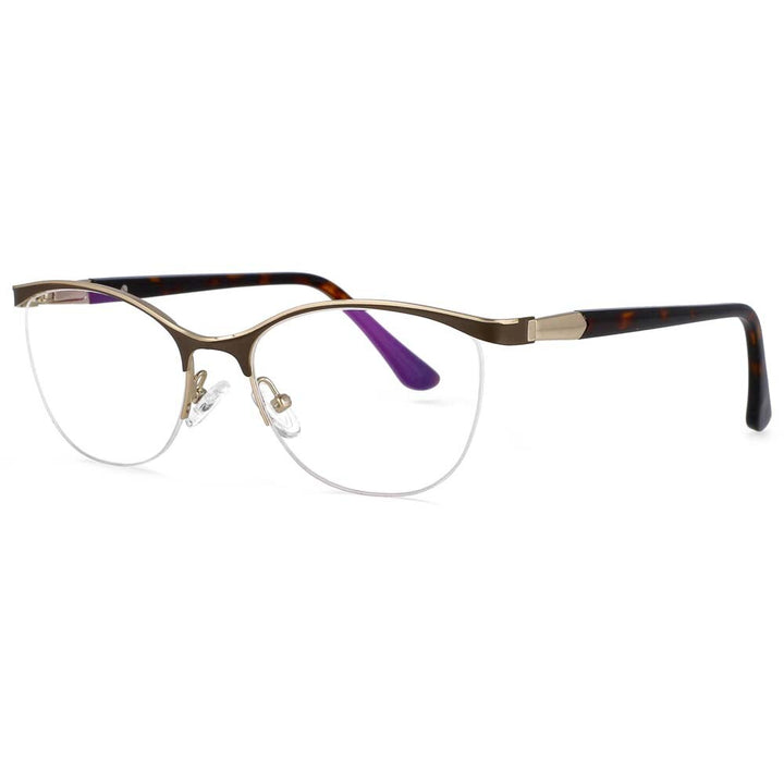 CCspace Women's Semi Rim Brow Line Cat Eye Alloy Acetate Frame Eyeglasses 53988 Semi Rim CCspace Brown