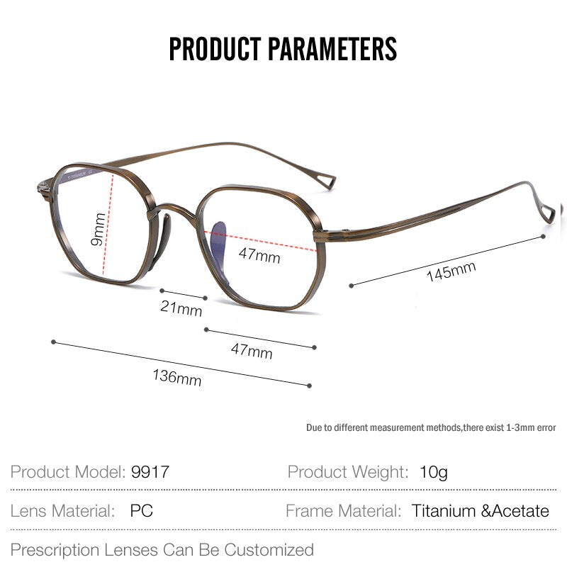 Muzz Unisex Full Rim Square Round Titanium Acetate Frame Eyeglasses 9917 Full Rim Muzz