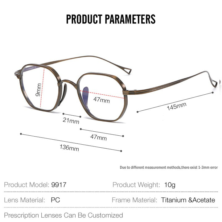 Muzz Unisex Full Rim Square Round Titanium Acetate Frame Eyeglasses 9917 Full Rim Muzz
