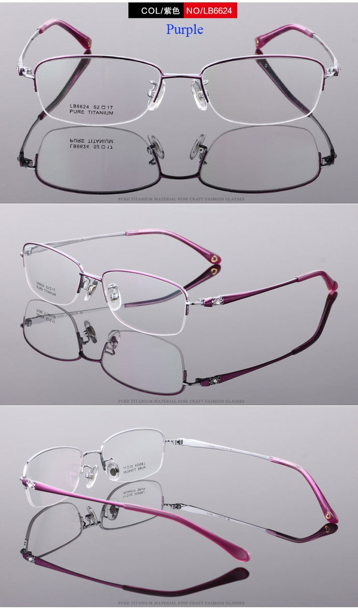 Women's Semi Rim Titanium Frame Eyeglasses Lr6624 Semi Rim Bclear