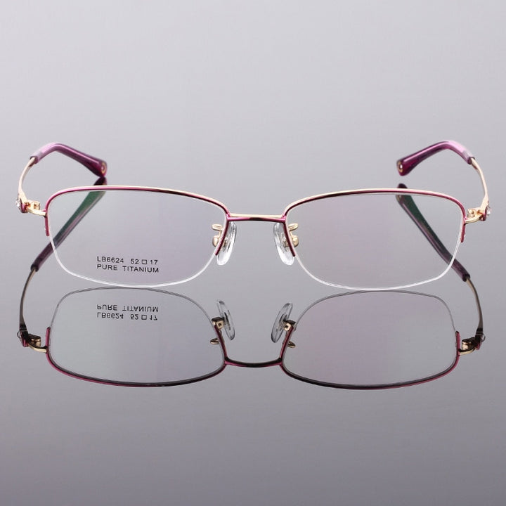 Women's Semi Rim Titanium Frame Eyeglasses Lr6624 Semi Rim Bclear