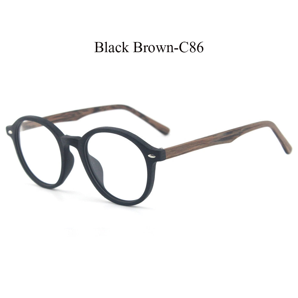 Hdcrafter Unisex Full Rim Round Oval Wood Metal Frame Eyeglasses 4237 Full Rim Hdcrafter Eyeglasses C86