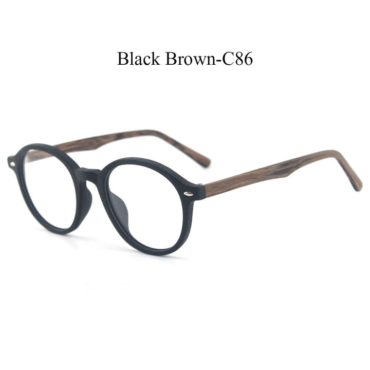 Hdcrafter Unisex Full Rim Round Oval Wood Metal Frame Eyeglasses 4237 Full Rim Hdcrafter Eyeglasses C86