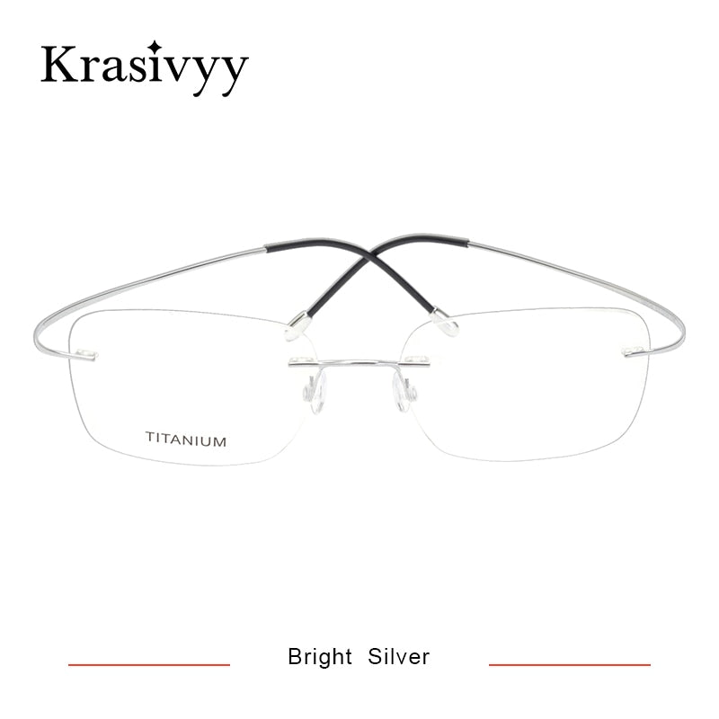 Krasivyy Unisex Rimless Square Screwless Titanium Eyeglasses Kr16016 Rimless Krasivyy Bright Silver