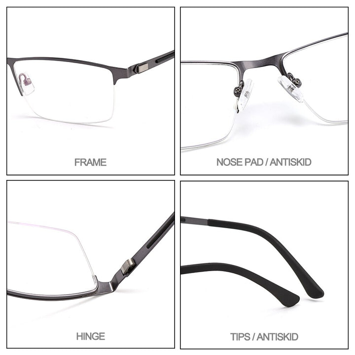 Gmei Men's Semi Rim Square Titanium Alloy Eyeglasses S41001 Semi Rim Gmei Optical