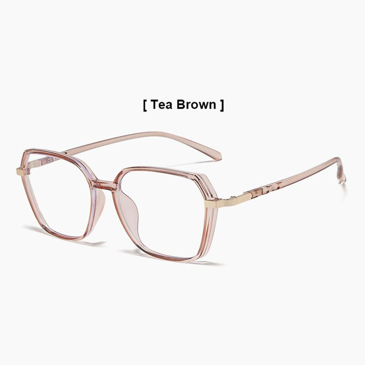 Hotony Women's Full Rim Geometric Acetate Frame Eyeglasses 1530 Full Rim Hotony Tea Brown