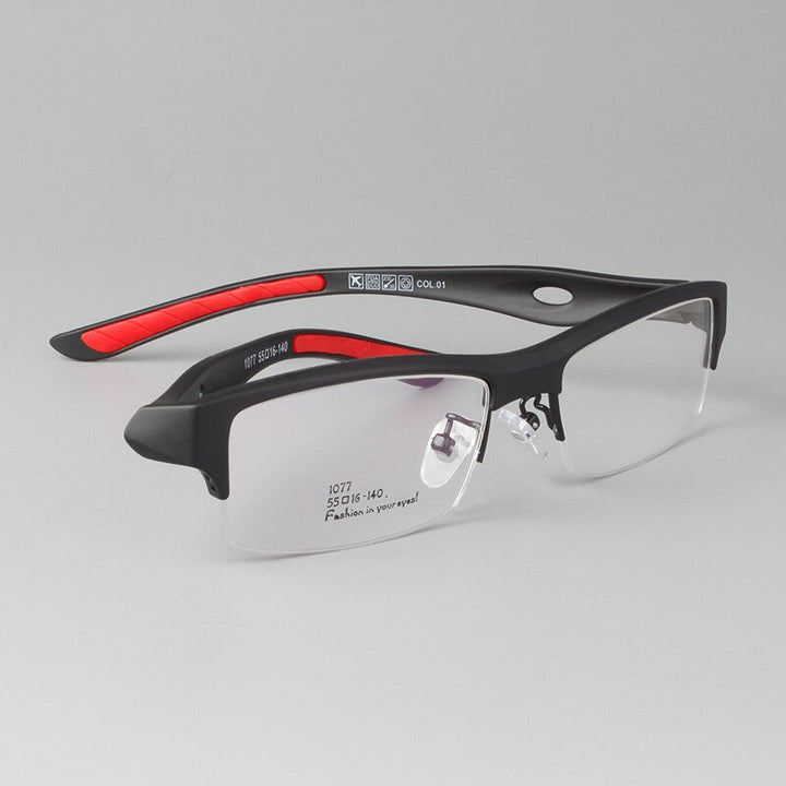 Men's Square Semi Rim Sports Eyeglasses N1077 Semi Rim Bclear