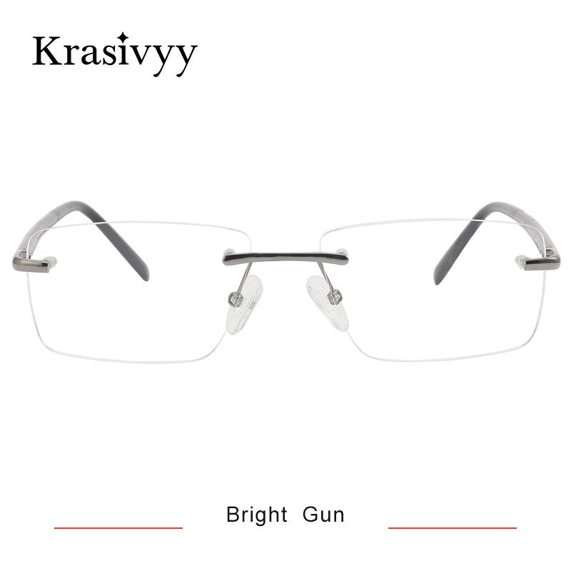Krasivyy Unisex Rimless Square Titanium Wood Eyeglasses Kr16069 Rimless Krasivyy Bright Gun