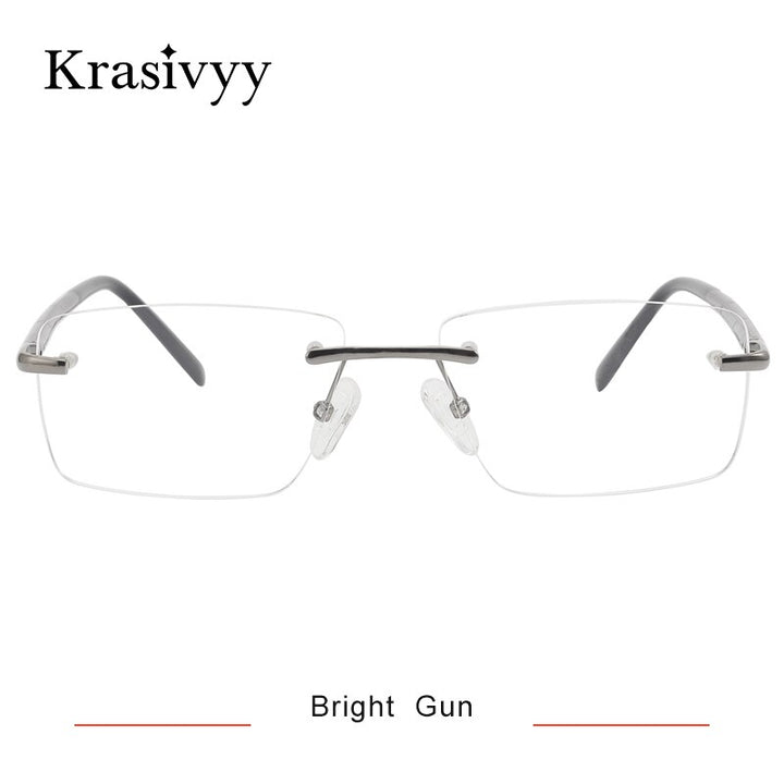 Krasivyy Unisex Rimless Square Titanium Wood Eyeglasses Kr16069 Rimless Krasivyy Bright Gun