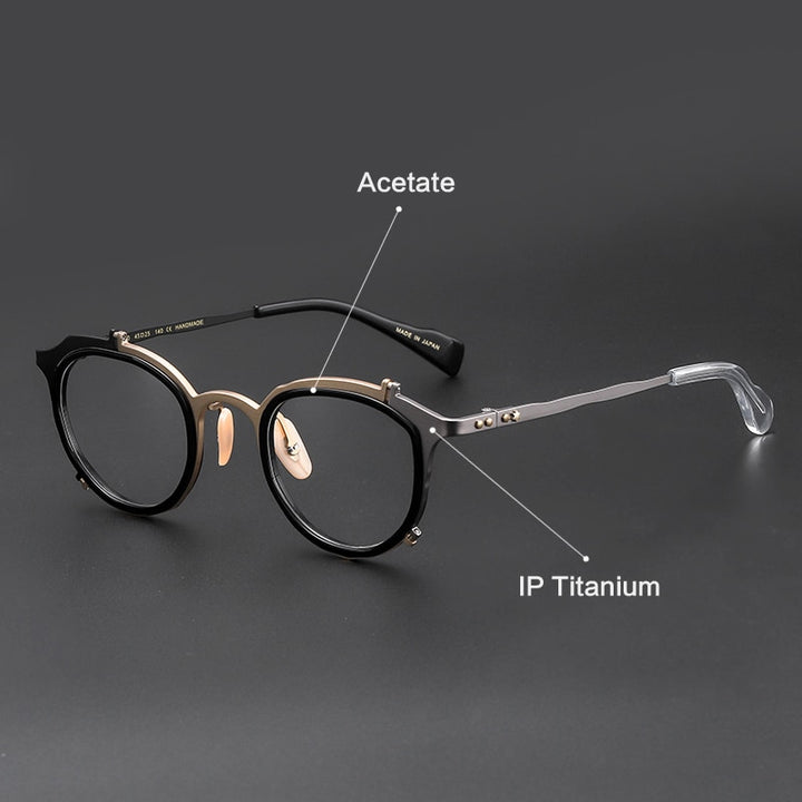 Muzz Men's Full Rim Round Hand Crafted Titanium Acetate Frame Eyeglasses 0050 Full Rim Muzz C3