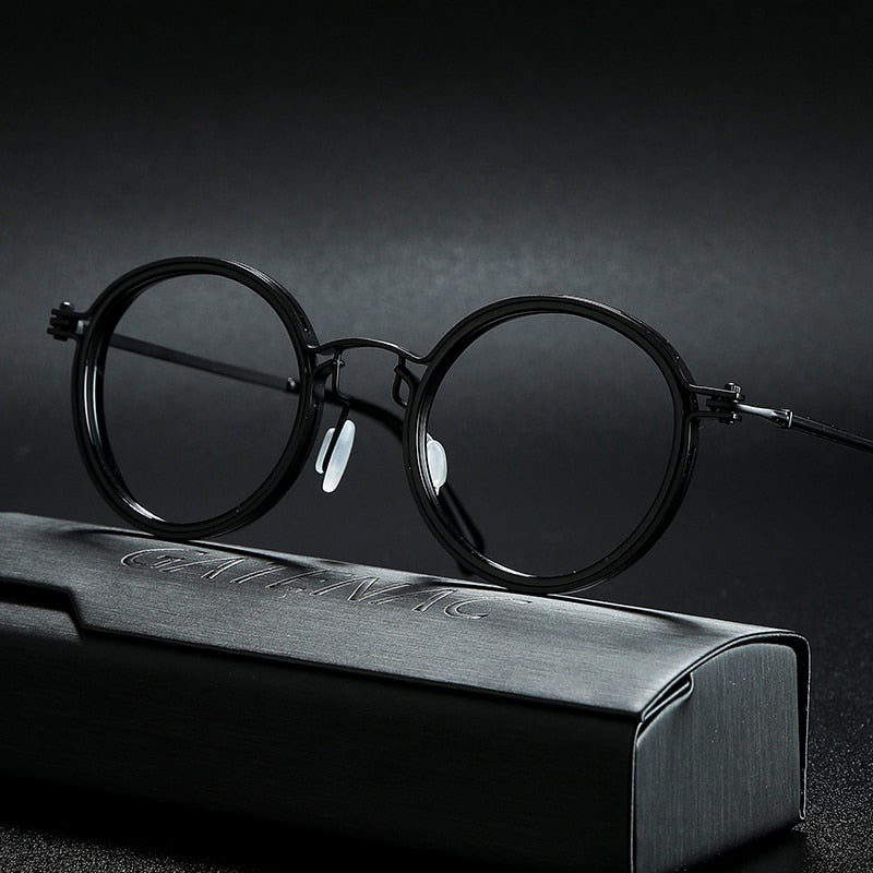 Gatenac Unisex Full Rim Round Titanium Frame Eyeglasses Gxyj639 Full Rim Gatenac Black