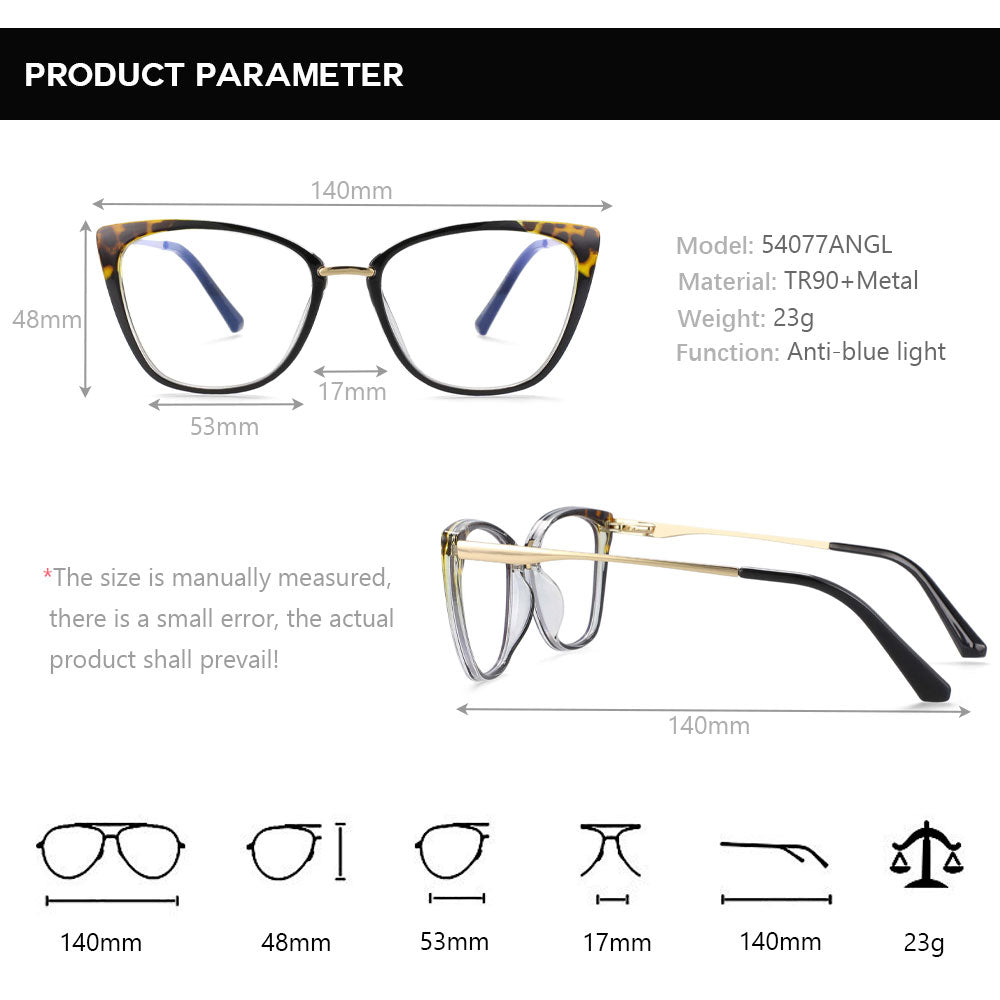 CCspace Women's Full Rim Square Cat Eye Tr 90 Titanium Eyeglasses 54077 Full Rim CCspace