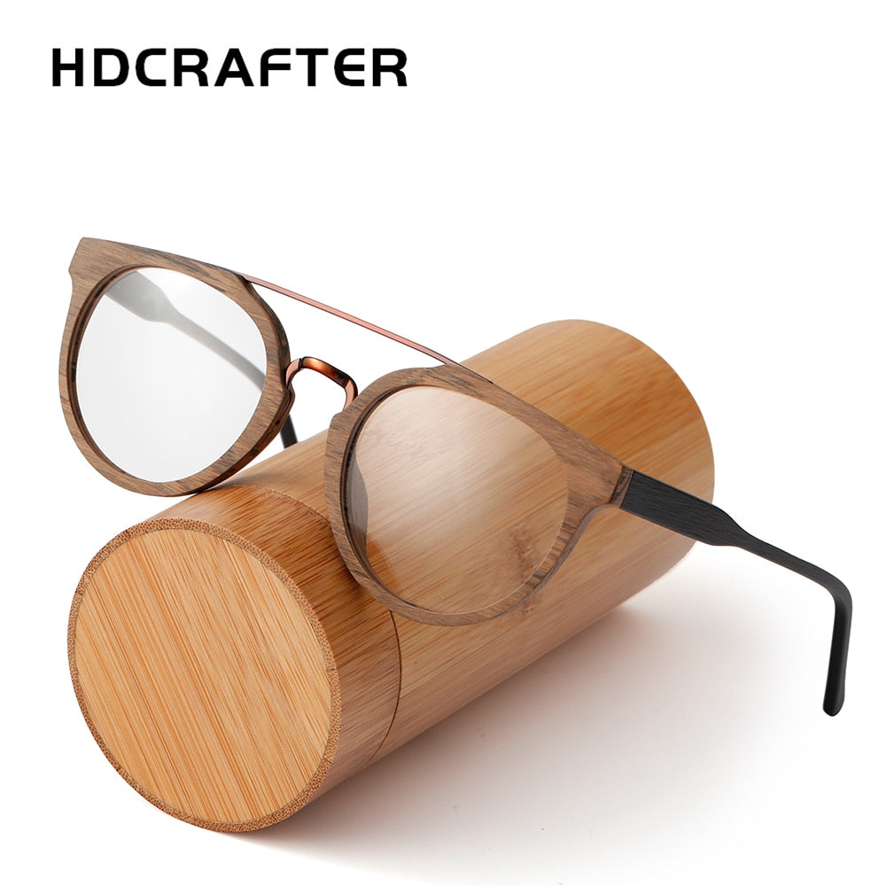 Hdcrafter Unisex Full Rim Round Wood Metal Acetate Double Bridge Frame Eyeglasses Spr09 Full Rim Hdcrafter Eyeglasses