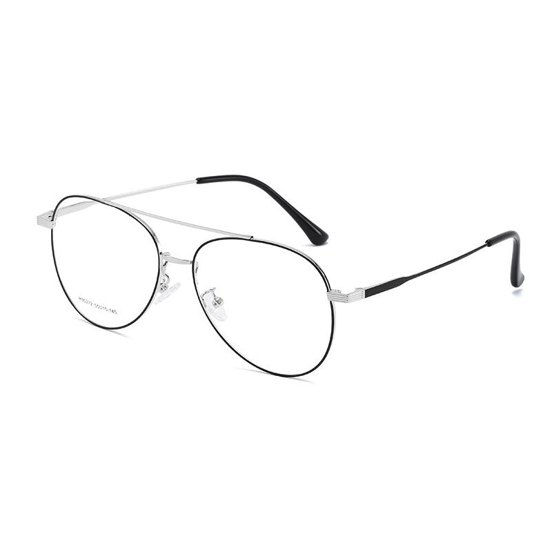 Handoer Unisex Full Rim Round Double Bridge Alloy Eyeglasses 90272 Full Rim Handoer Black Silver