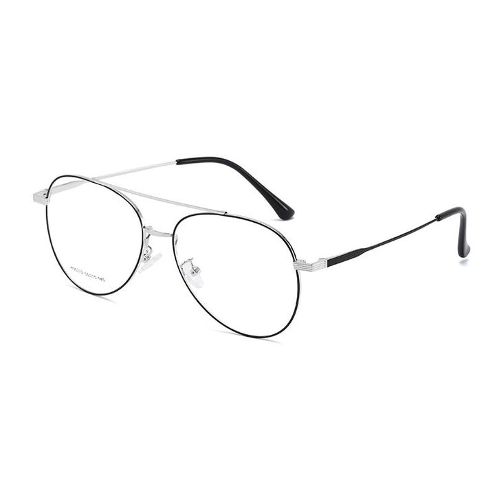 Handoer Unisex Full Rim Round Double Bridge Alloy Eyeglasses 90272 Full Rim Handoer Black Silver