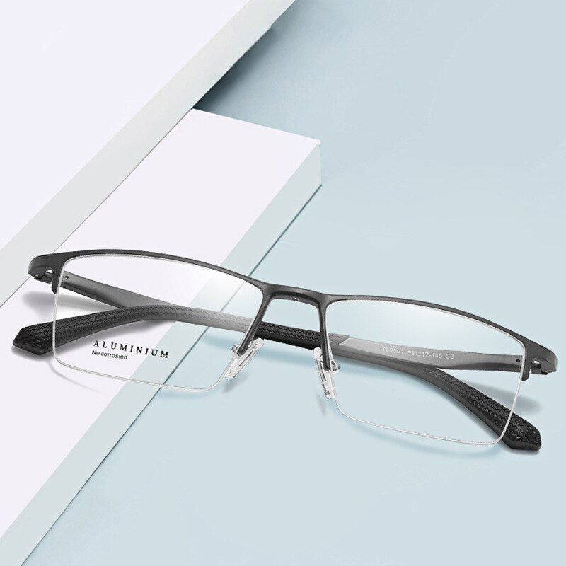 Reven Jate Men's Semi Rim Square Aluminum Eyeglasses B2037 Semi Rim Reven Jate