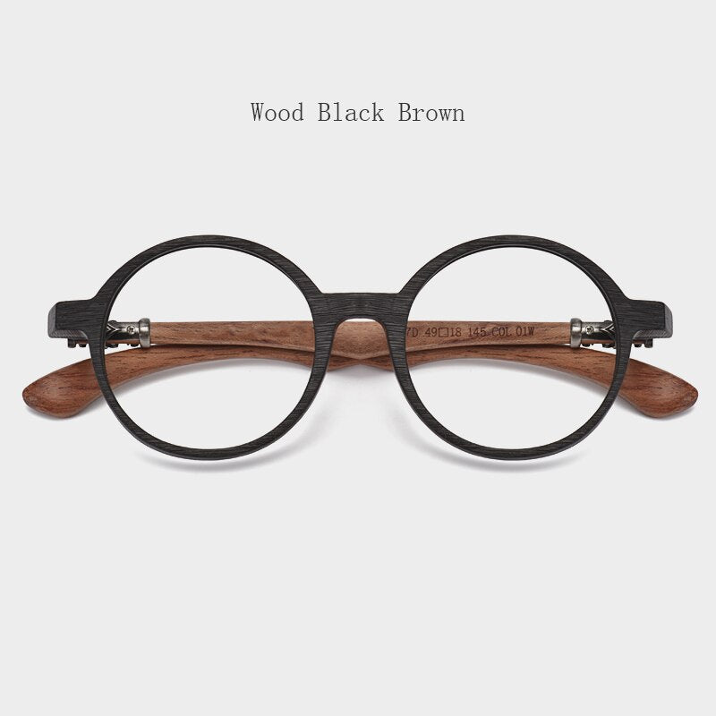 Hdcrafter Unisex Full Rim Round Wood Frame Eyeglasses 5607 Full Rim Hdcrafter Eyeglasses Wood Black Brown
