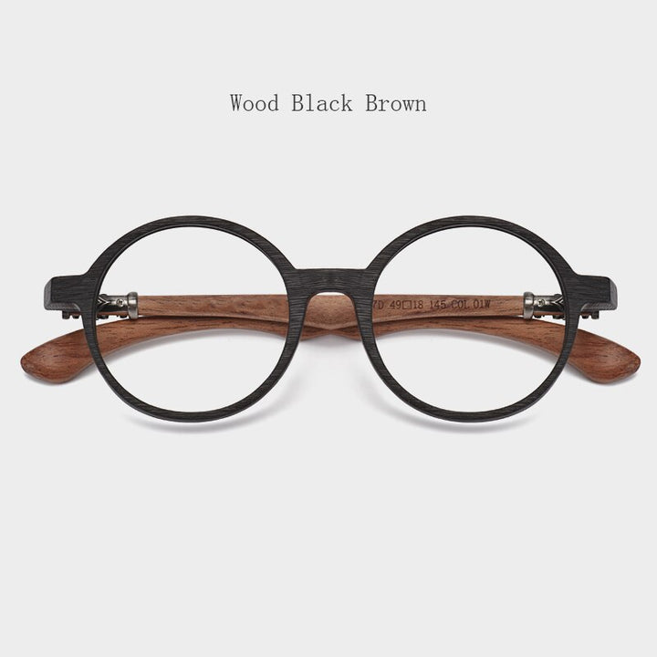 Hdcrafter Unisex Full Rim Round Wood Frame Eyeglasses 5607 Full Rim Hdcrafter Eyeglasses Wood Black Brown