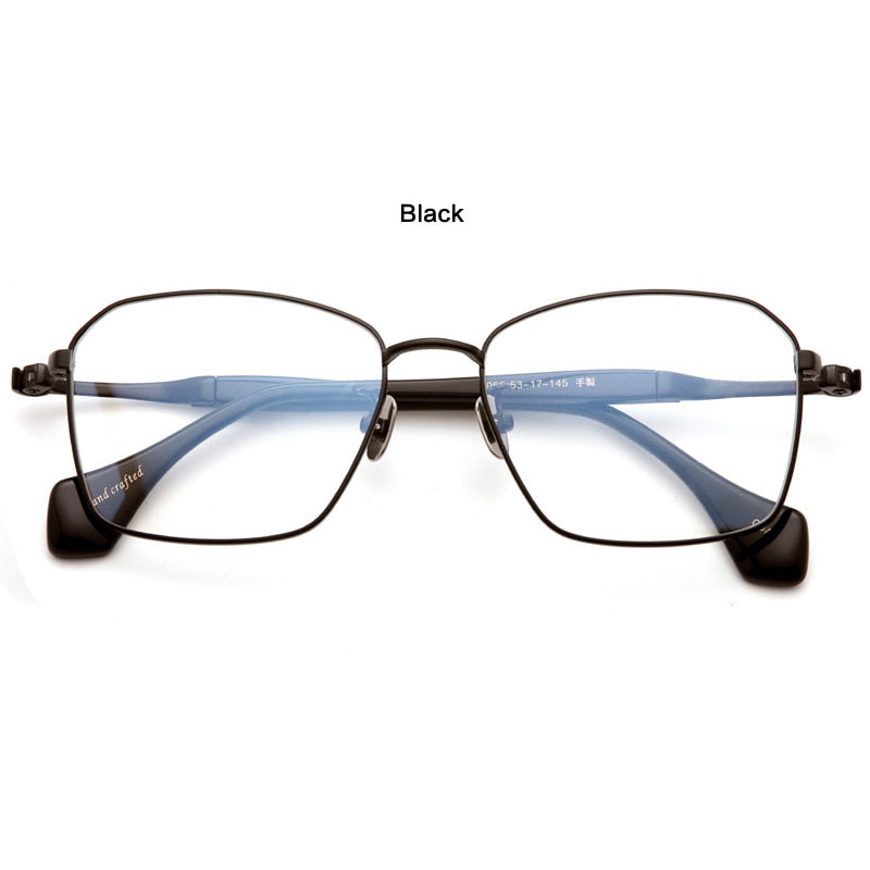 Muzz Unisex Full Rim Square Hand Crafted Titanium Acetate Frame Eyeglasses M1065 Full Rim Muzz Black