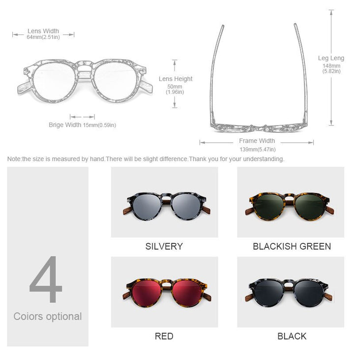 Yimaruili Unisex Full Rim Round Wood Frame HD Polarized Sunglasses 8048 Sunglasses Yimaruili Sunglasses