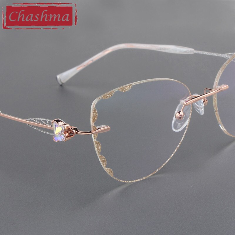 Chashma Women's Rimless Cat Eye Butterfly Titanium Eyeglasses 88051 Rimless Chashma