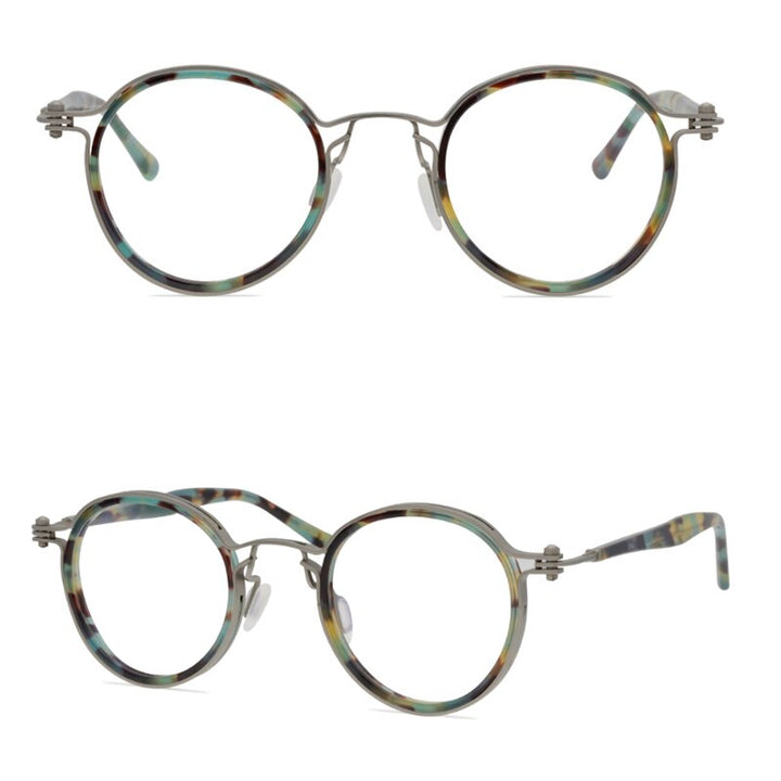 Gatenac Unisex Full Rim Round Handcrafted Acetate Alloy Frame Eyeglasses Gxyj07 Full Rim Gatenac 6