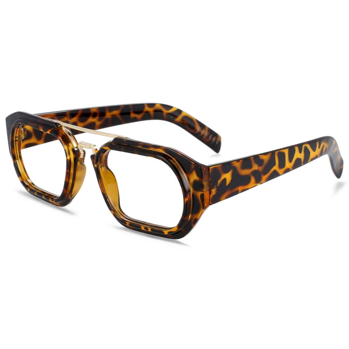 CCspace Unisex Full Rim Square Resin Double Bridge Punk Frame Eyeglasses 53095 Full Rim CCspace leopard