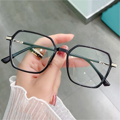 Ralferty Women's Full Rim Irregular Sqare Alloy Acetate Eyeglasses D307 Full Rim Ralferty C1 Shiny Black