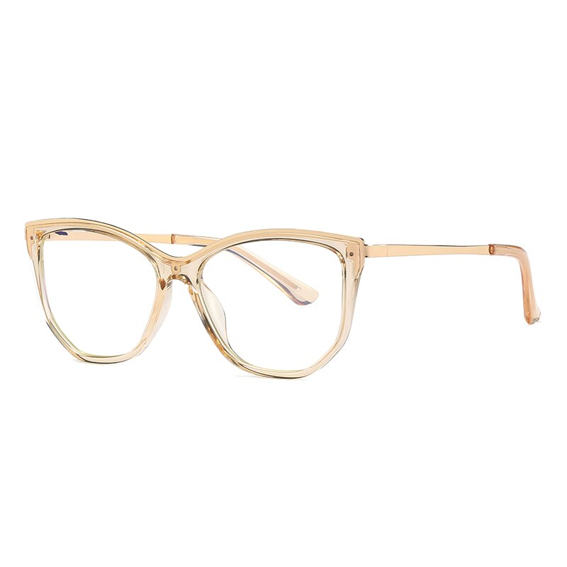 Hotochki Women's Full Rim Cat Eye Alloy Acetate Frame Eyeglasses 2048 Full Rim Hotochki Auburn