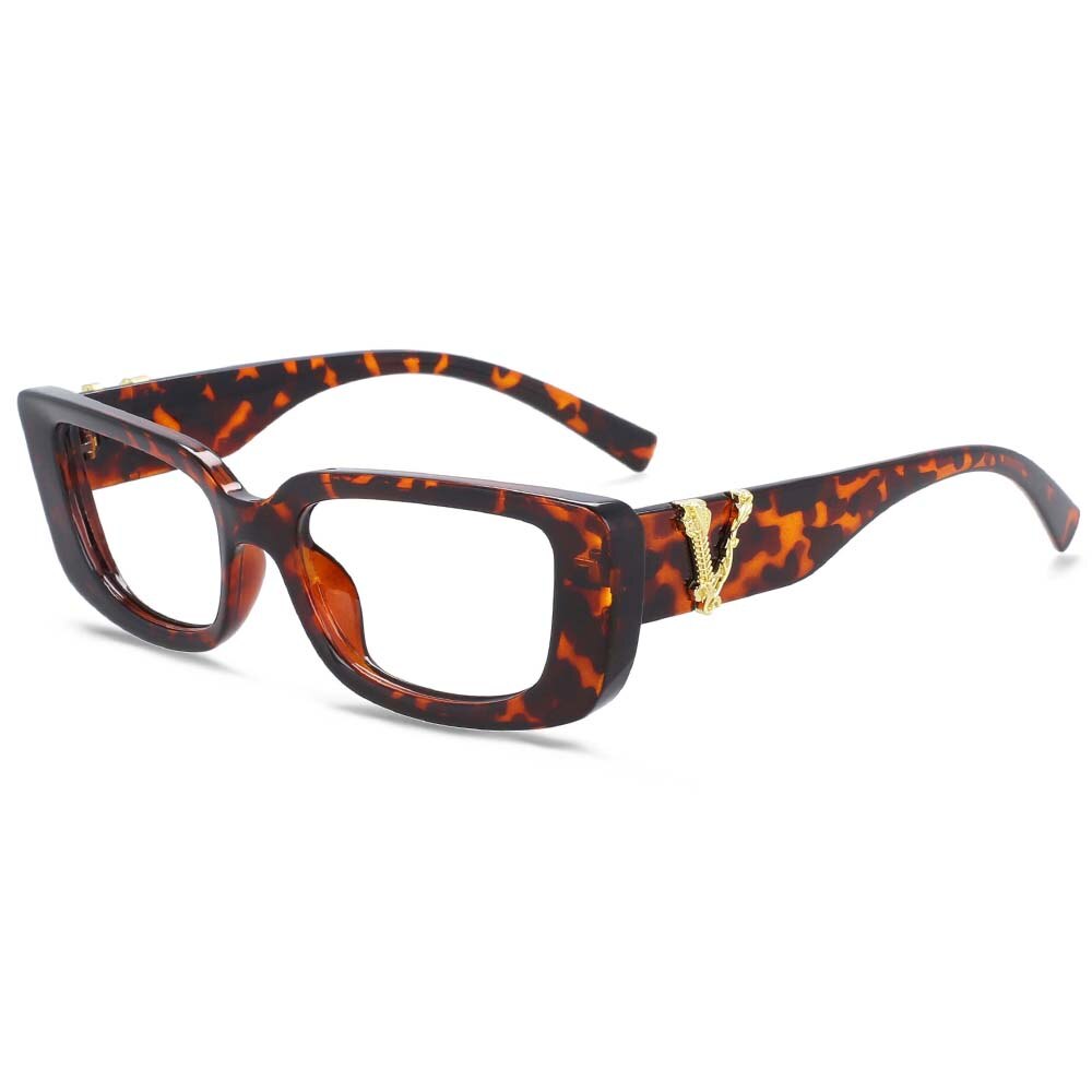 CCspace Unisex Full Rim Rectangle Cat Eye Resin Frame Eyeglasses 54034 Full Rim CCspace C3Leopard