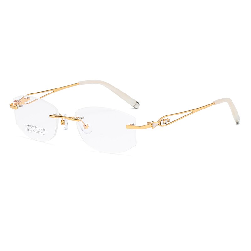 Zirosat 58111 Women's Eyeglasses Alloy Tint Lenses Diamond Cutting Rimless Titanium Rimless Zirosat golden