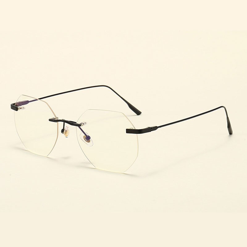 Hotony Men's Rimless Polygon Alloy Frame Spring Hinge Eyeglasses 6213 Rimless Hotony black