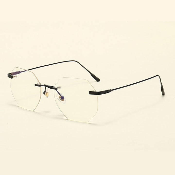 Hotony Men's Rimless Polygon Alloy Frame Spring Hinge Eyeglasses 6213 Rimless Hotony black