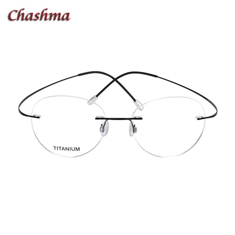 Chashma Ochki Unisex Rimless Round Titanium Eyeglasses 16017 Rimless Chashma Ochki Black