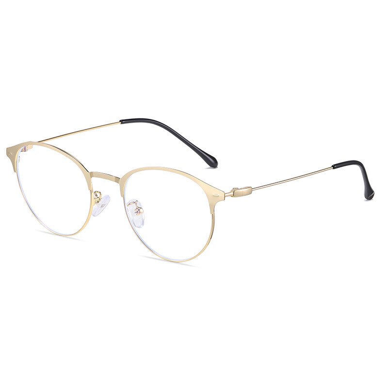 Hotony Unisex Full Rim Round Browline Acetate Alloy Eyeglasses Zy9811 Full Rim Hotony Gold  