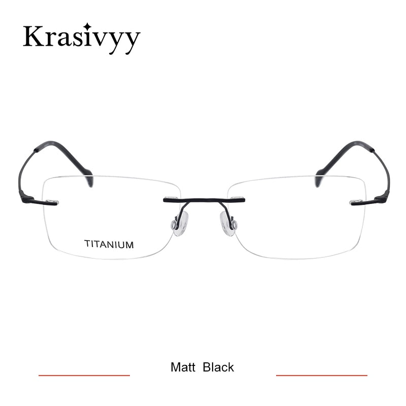 Krasivyy Men's Rimless Square Screwless Titanium Eyeglasses Kr16008 Rimless Krasivyy Matt Black  