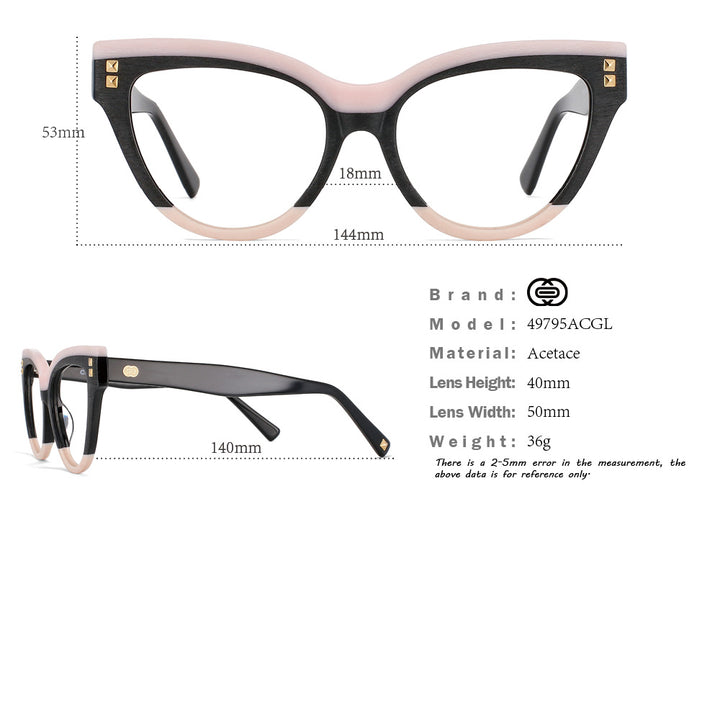 CCspace Unisex Full Rim Oversized Cat Eye Acetate Frame Eyeglasses 49795 Full Rim CCspace