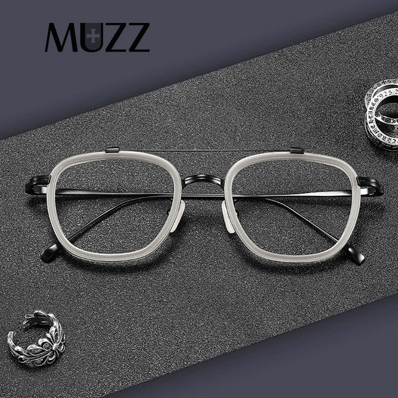 Muzz Men's Full Rim Square Polygonal Acetate Titanium Frame Eyeglasses M05209 Full Rim Muzz