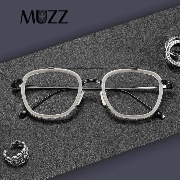 Muzz Men's Full Rim Square Polygonal Acetate Titanium Frame Eyeglasses M05209 Full Rim Muzz